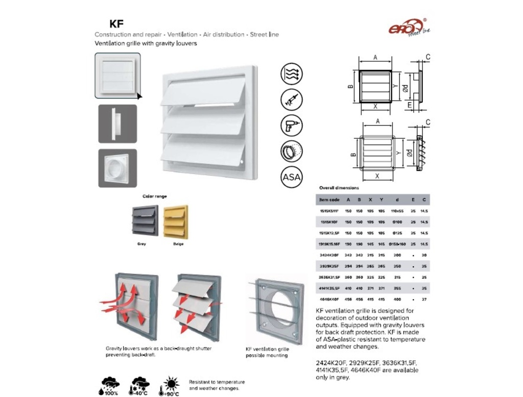 PERSIANA DE GRAVEDAD 2424К20F GRIS - ASA PLASTICO